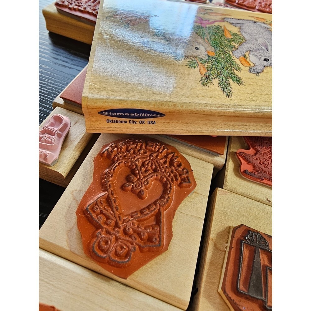 Wooden Rubber Stamps Lot of 33 Variety of Sizes - Picture 7 of 12